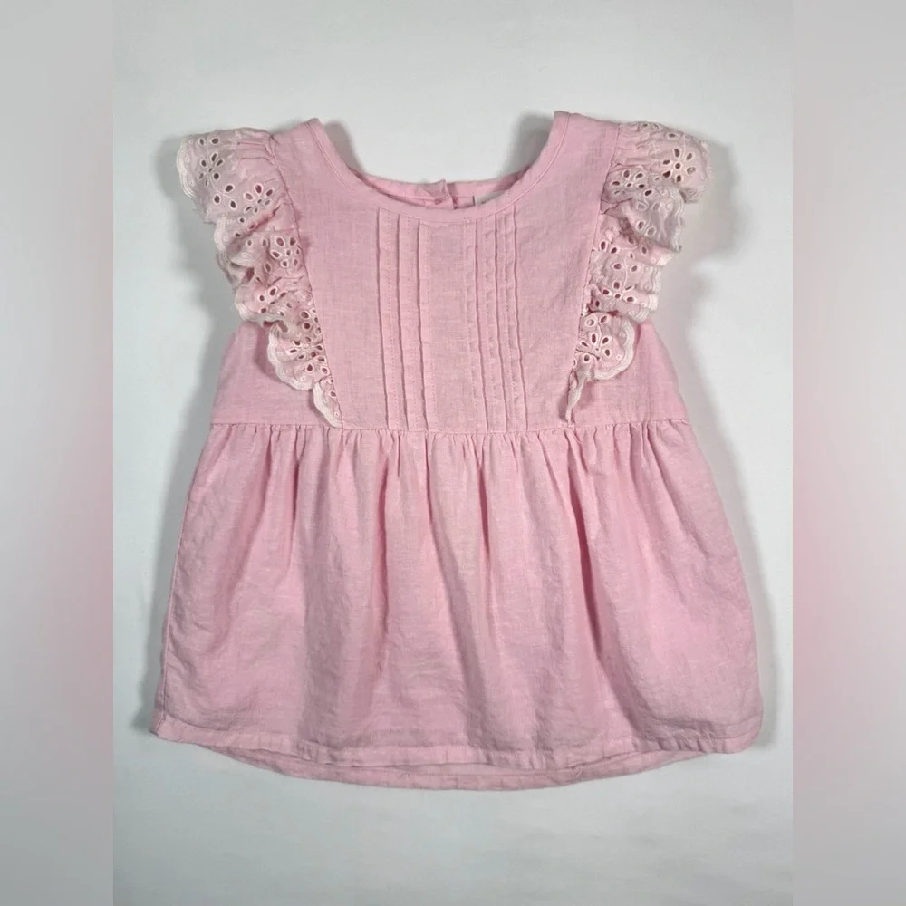 GYMBOREE Girls’‎ Pink Flutter Sleeve Eyelet Lace Linen Blend Blouse Size 6